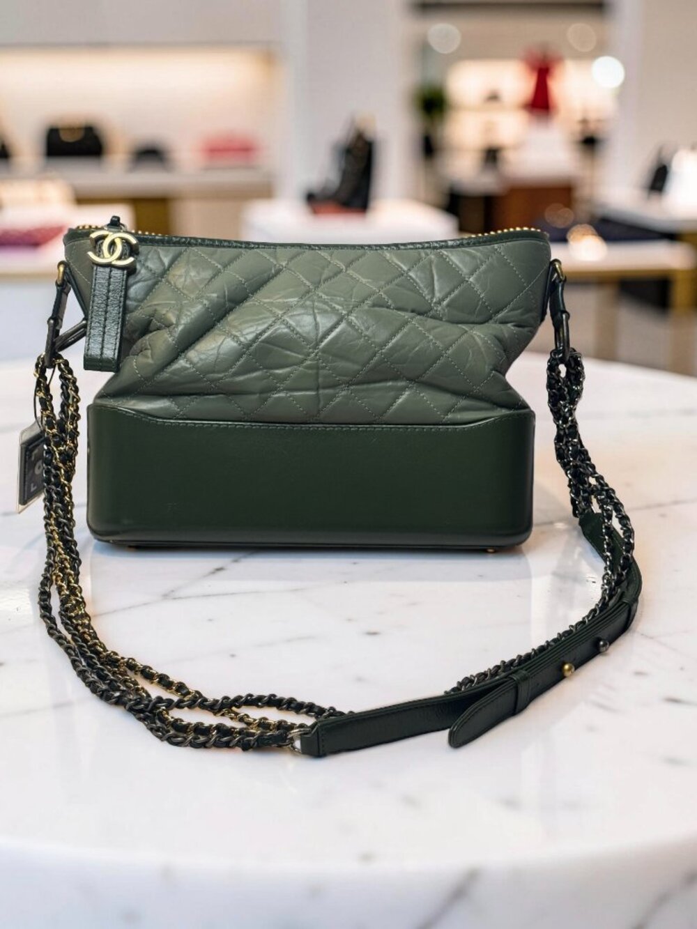 Chanel Medium Gabrielle Hobo Green Quilted Aged Calfskin Chain Bag